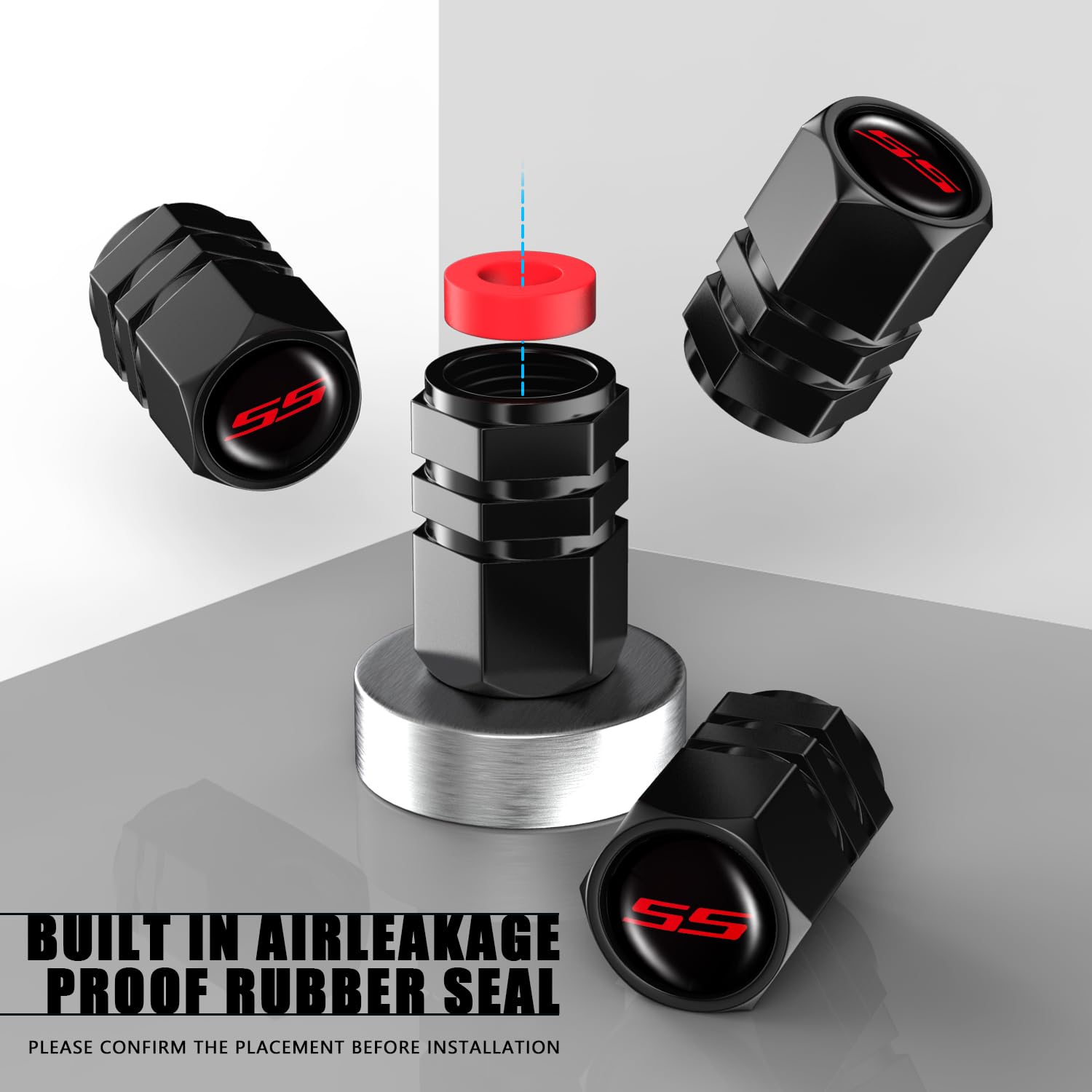 Annloysky 4Pcs Tire Valve Stem Caps Compatible With Chevy Camaro Ss Auto Accessories, Aluminum Tire Valve Cap Set, Corrosion Res