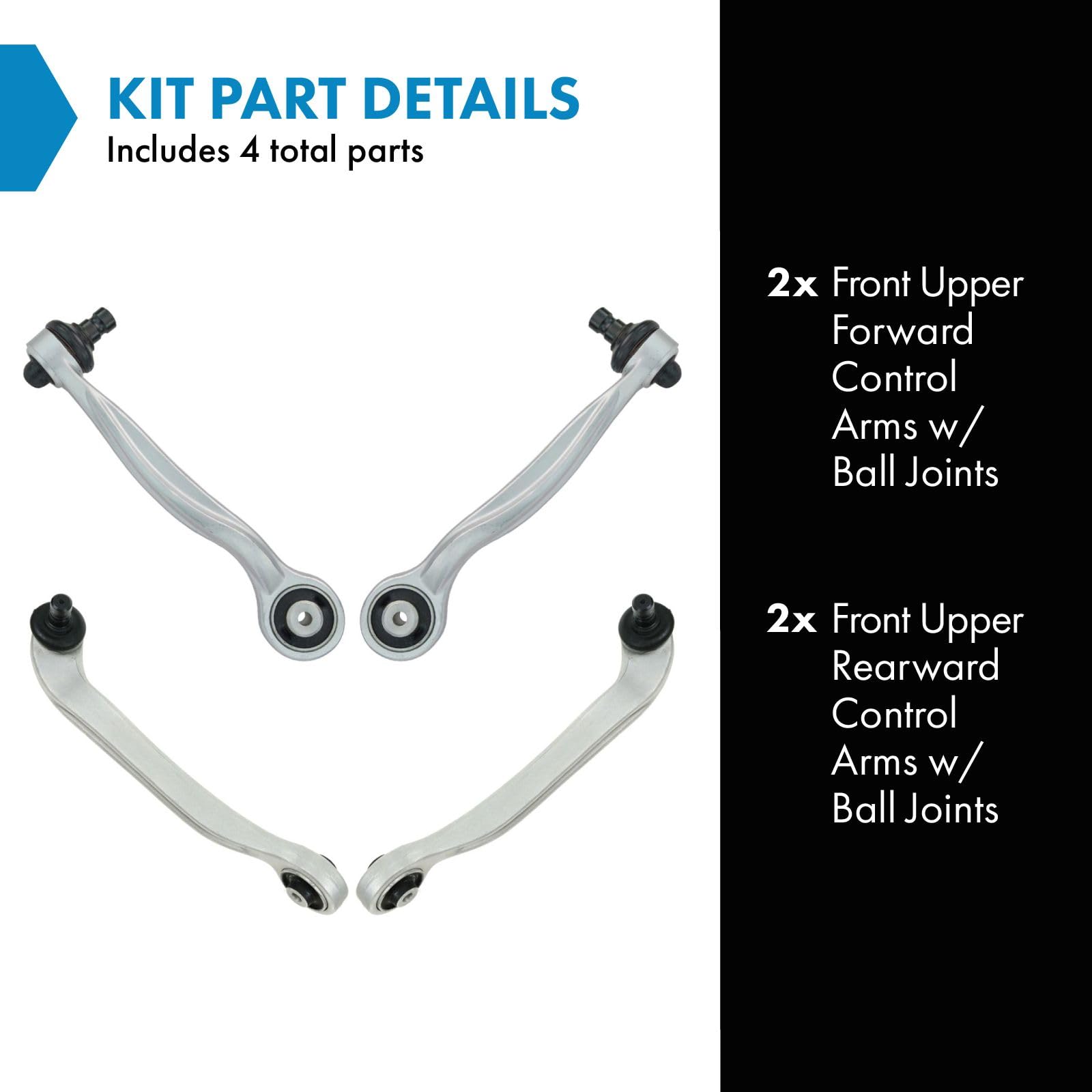 TRQ Front Upper Control Arm with Ball Joint Set Compatible with 2006-2011 Audi A6 2005-2011 A6 Quattro 2004-2010 A8 Quattro 2007