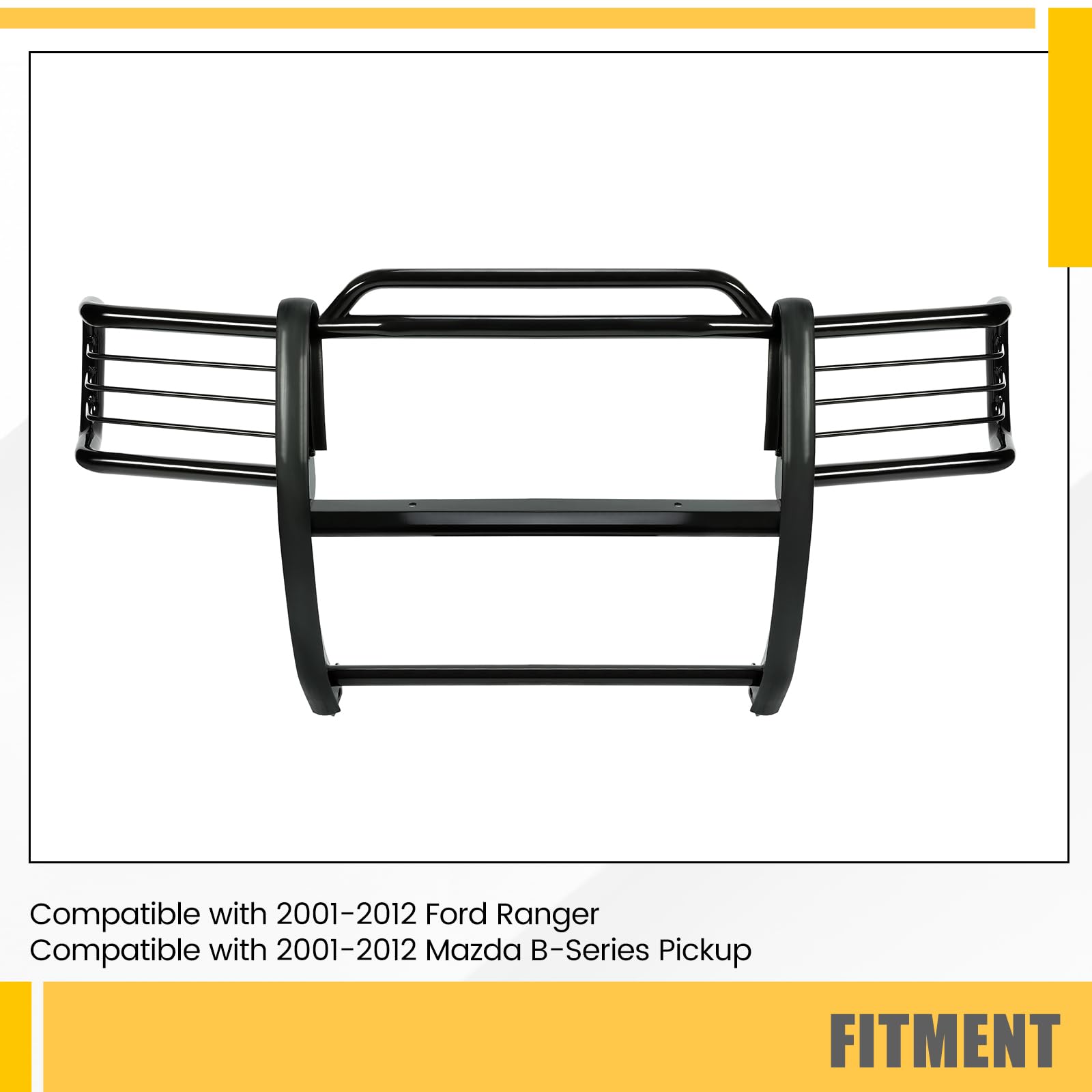 KUAFU Brush Guard Compatible with 2001-2012 Ford Ranger Mazda B-Series Pickup With Skid Plate Bull Bar Front Bumper Grill Grille