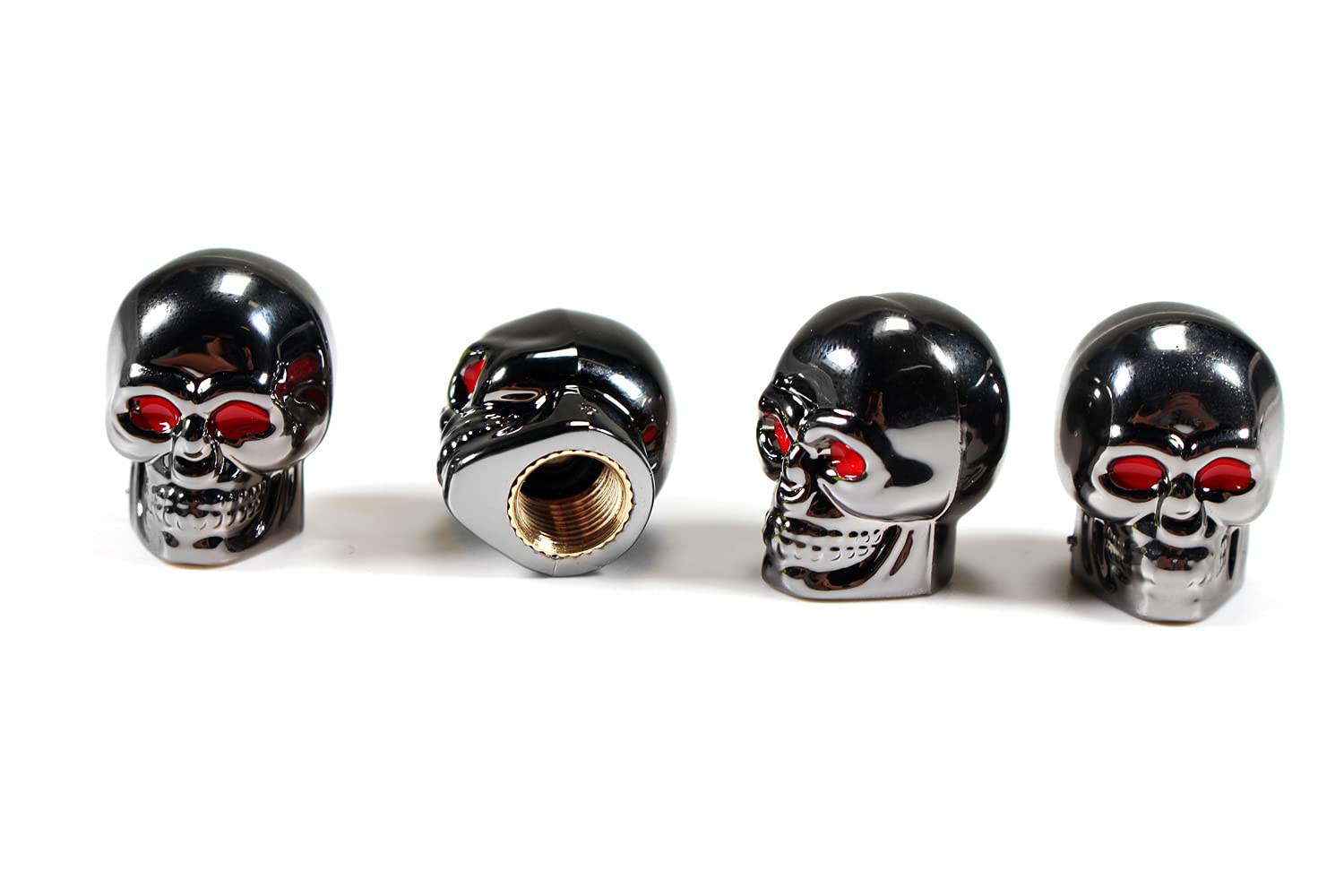 Dsycar Tire Caps 4 Pack Black Skull Style Valve Stem Caps Antirust Copper Core Truck Motorcycle Bike Car Tires Valve Stem Caps (Gun Grey)