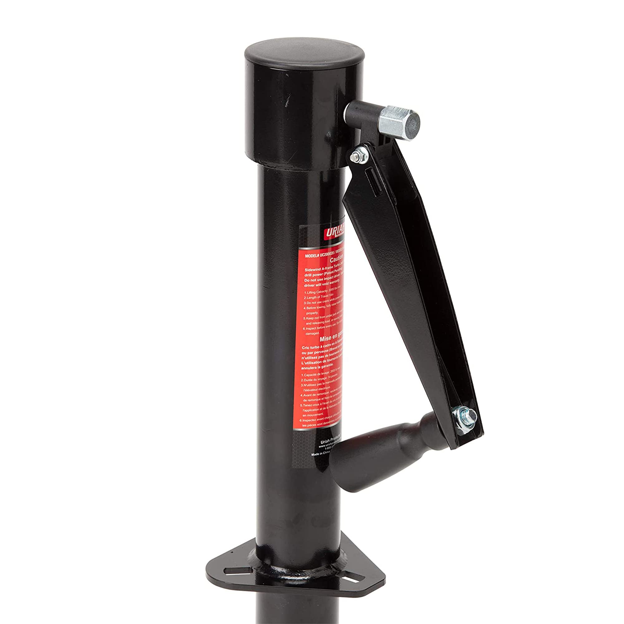 Uriah Products Sidewind A-Frame Turbo Trailer Jack - 2,000Lb Lift Capacity - Manual Or Drill Power (Uc200020) , Black