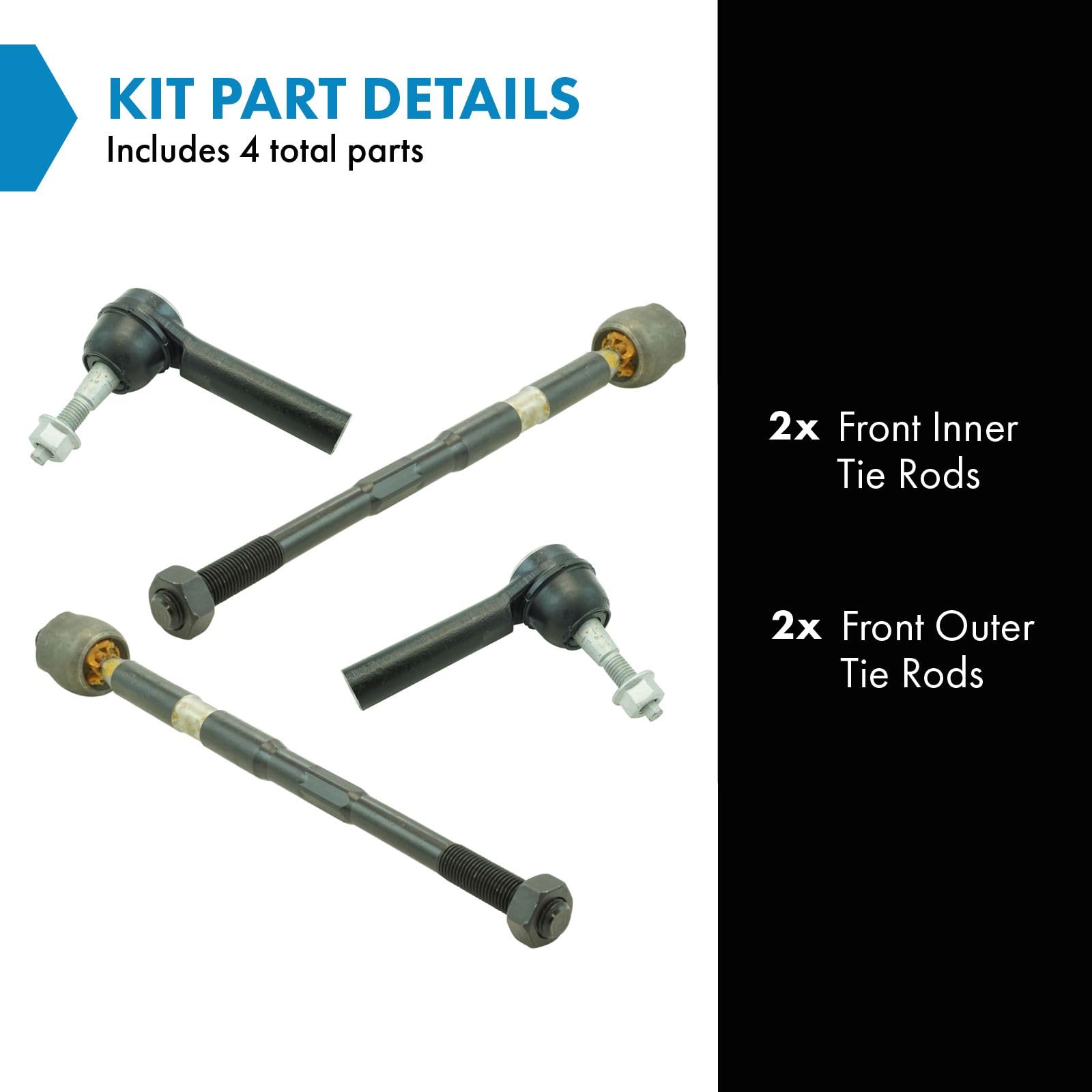 Trq Front Inner And Outer Tie Rod Set Compatible With 2010-2017 Chevrolet Equinox Gmc Terrain