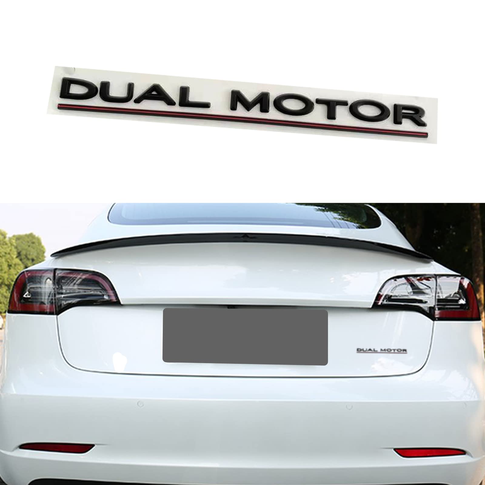 Yhcdsea Dual Motor Badge Emblem Sticker Plaid Decor Compatible For Model 3 Y X S Accessories (Matt Black-Red Line)