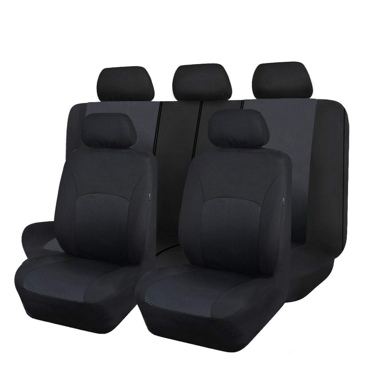 Flying Banner Car Seat Covers Set Front Seats and Rear Bench Polyester Cover Embossed Fabric Block Pattern Black
