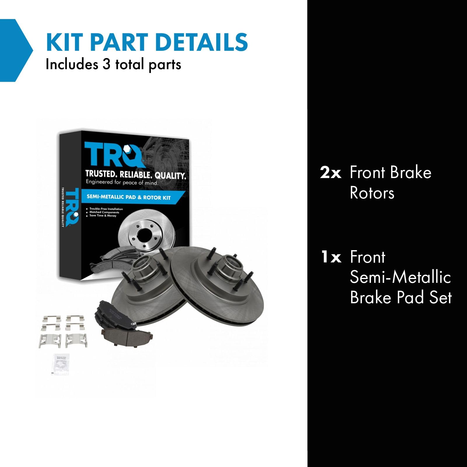 Trq Front Brake Pad & Rotor Kit Brake Pads Brake Rotor Semi-Metallic Compatible With 1997-1999 Ford F-150