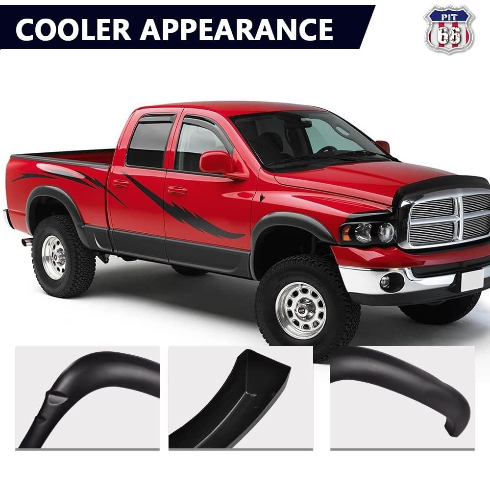 PIT66 Fender Flares, Compatible With 1994-2001 Dodge Ram 1500/2500/3500, Black Factory Style Wheel Flares Set, 4pcs