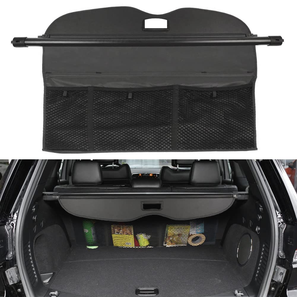 Boparauto Cargo Cover For Jeep Grand Cherokee Accessories With Mesh Organizer 2011-2020 2021 Rear Trunk Shade Cover(Not Fit For 2021 Winter-2022 For Grand Cherokee L )