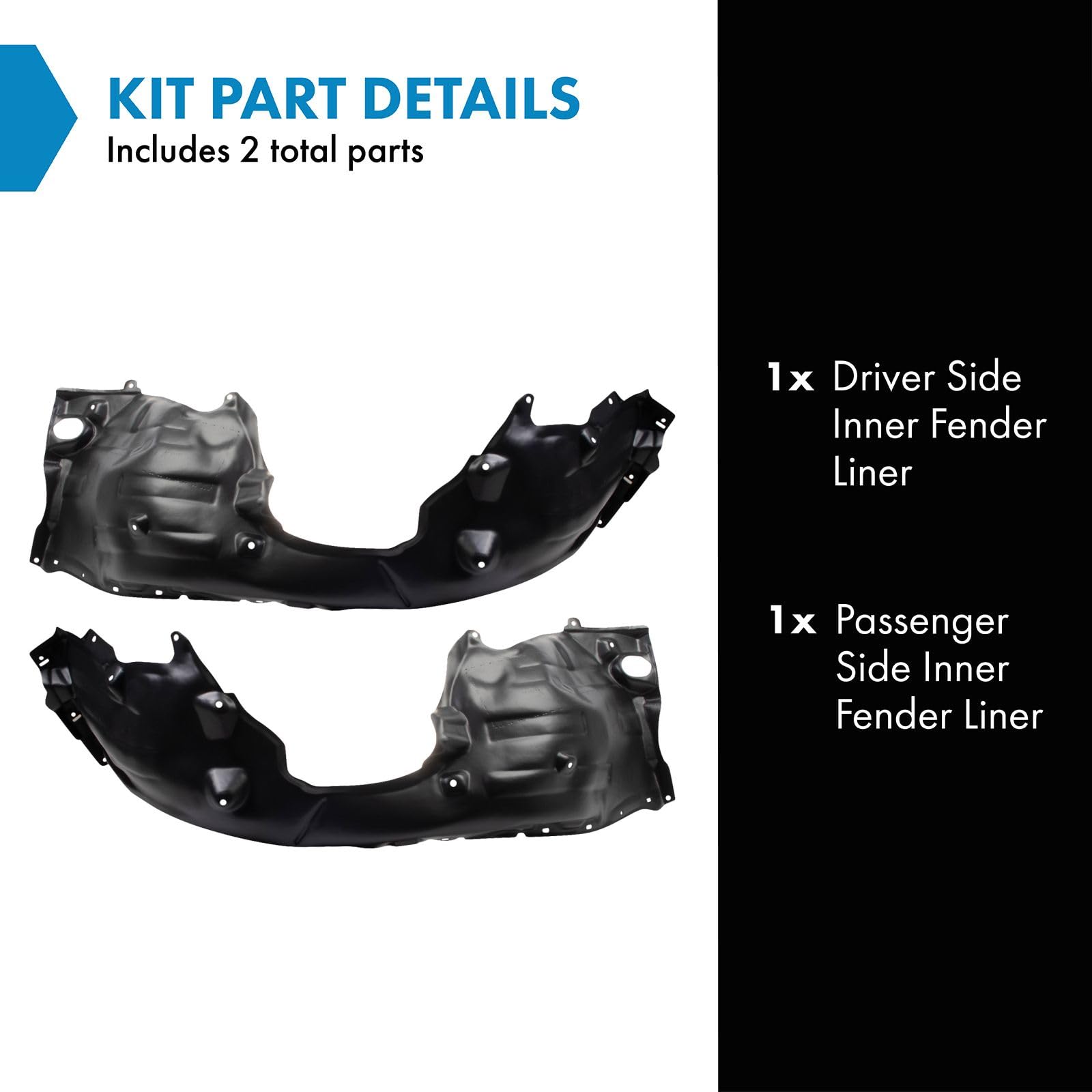 Trq Inner Fender Liner Set Compatible With 2018-2019 Toyota Camry To1248215 To1249215