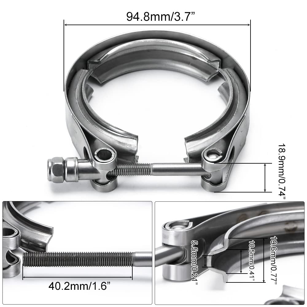 Ptnhz Universal Stainless Steel 2.0'' V Band Clamp For Turbo, Downpipes, Exhaust Systems(2.0''/2.5''/2.75''/3.0''/3.25''/3.5''/4