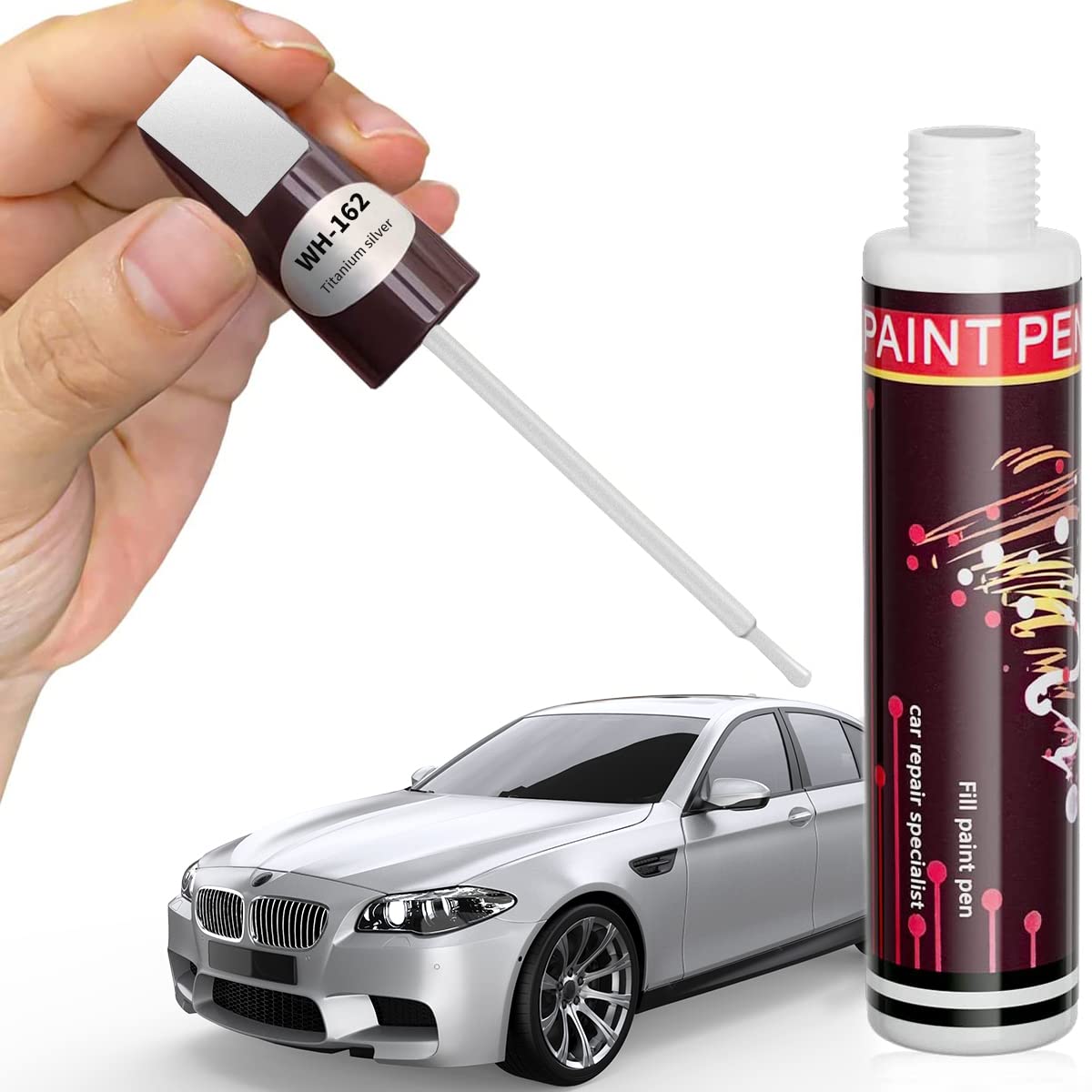 Touch Up Paint Pen For Cars Scratch Removal Repair, Wheel Fill Paint Pen Black/White/Multi-Color Optional For Various Cars (Titanium Silver)