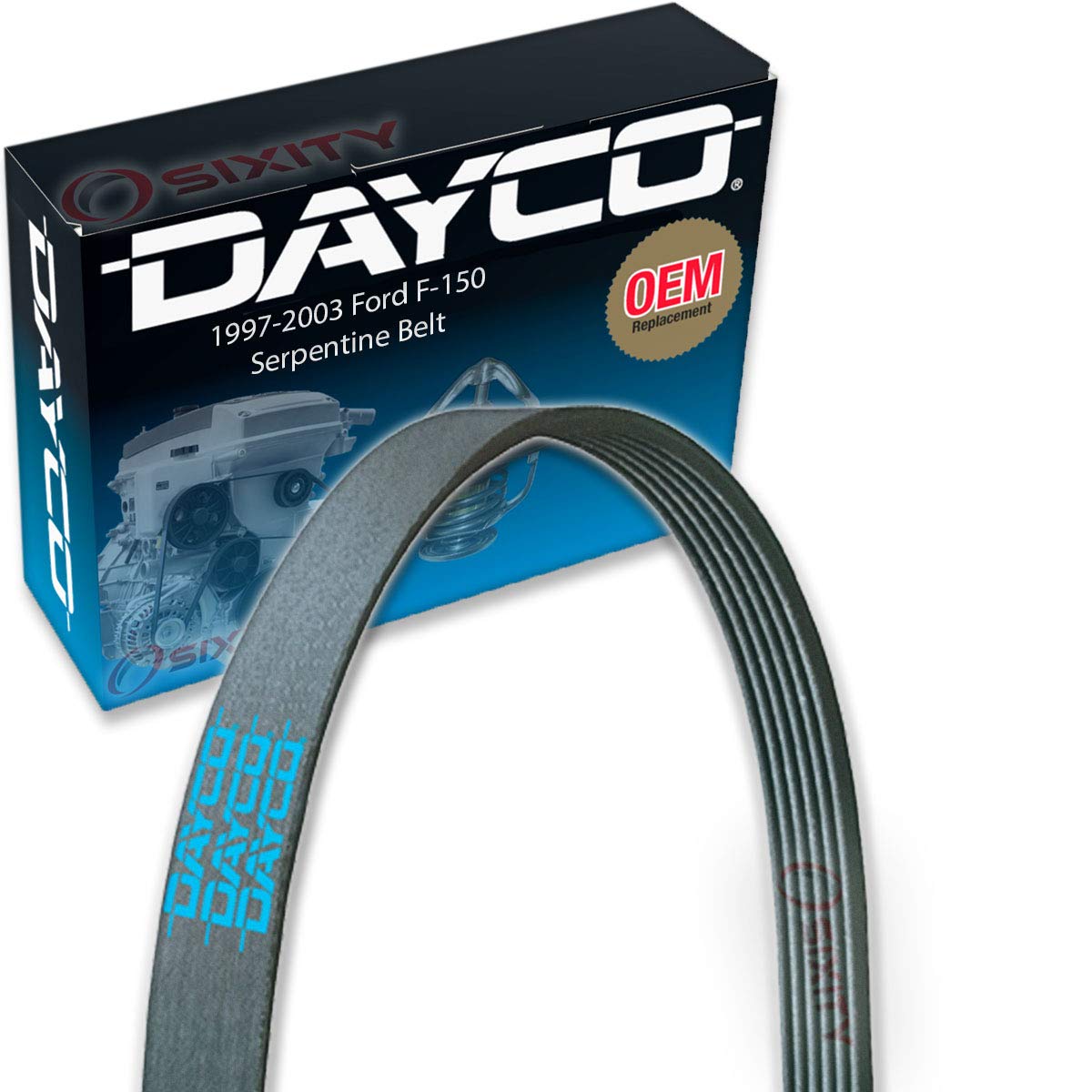 Dayco Main Drive Serpentine Belt compatible with Ford F-150 4.6L 5.4L V8 1997-2003 (only fits models WITH air conditioning)