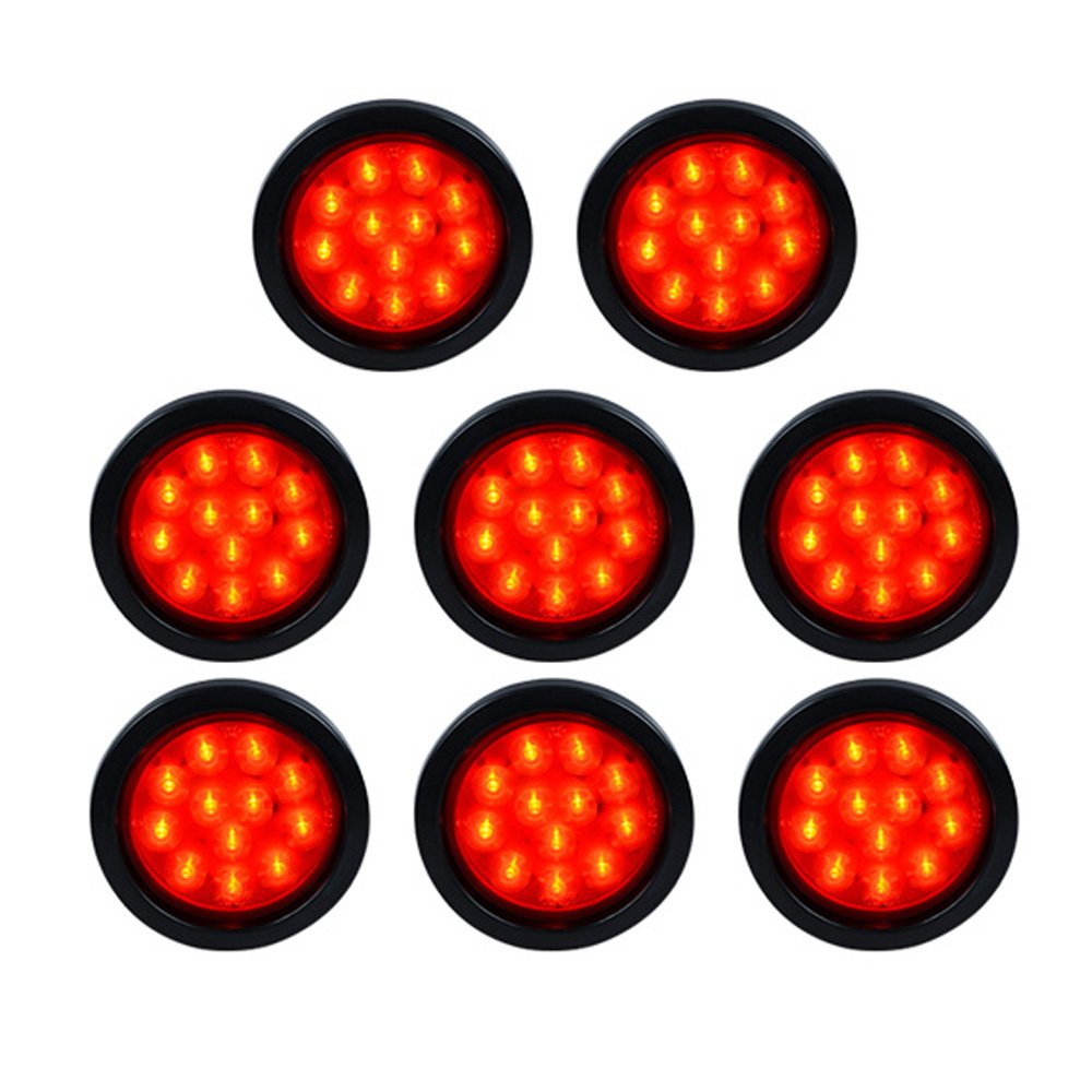 Astra Depot 8Pcs 4'' Round 12-Led Clear Lens Red Running Brake Tail Light 12V Truck Trailer Rv Ute Utv Kit