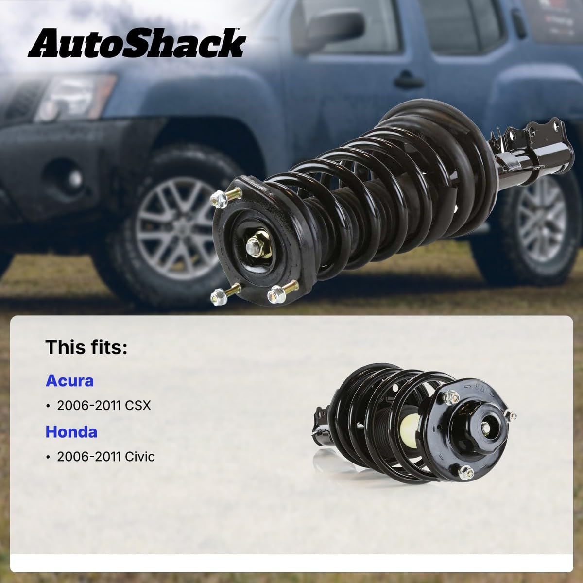 Auto Shack Front Complete Struts Coil Springs Assembly for Honda Civic & Acura CSX - Black, Pair of 2, 2006-2011