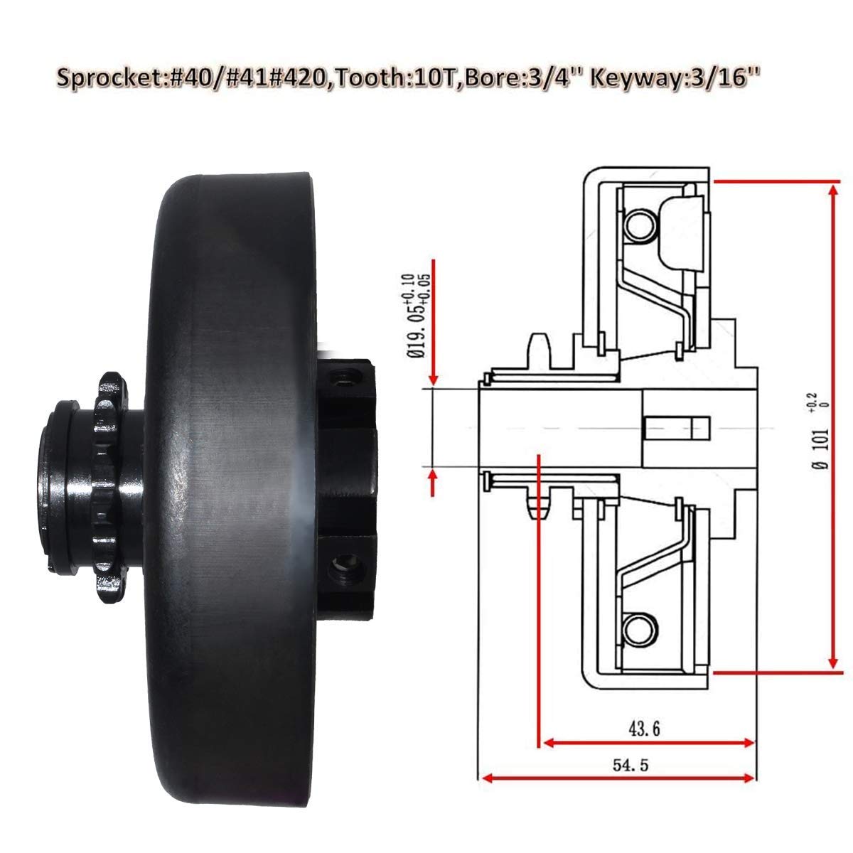 Centrifugal Clutch, Go Kart Clutch 3/4 Bore 12T For #35 Chain,Up To 6.5 Hp, Perfect For Go Kart, Minibike And Fun Kart Engine 3/4 Bar