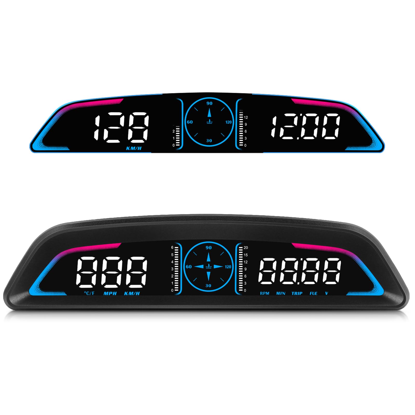 OBD2 Speedometer for Car Digital with Time, Speed, Mileage, RPM, Volt, Water Temp, Overspeed, Fatigued Driving Alert LCD Screen 