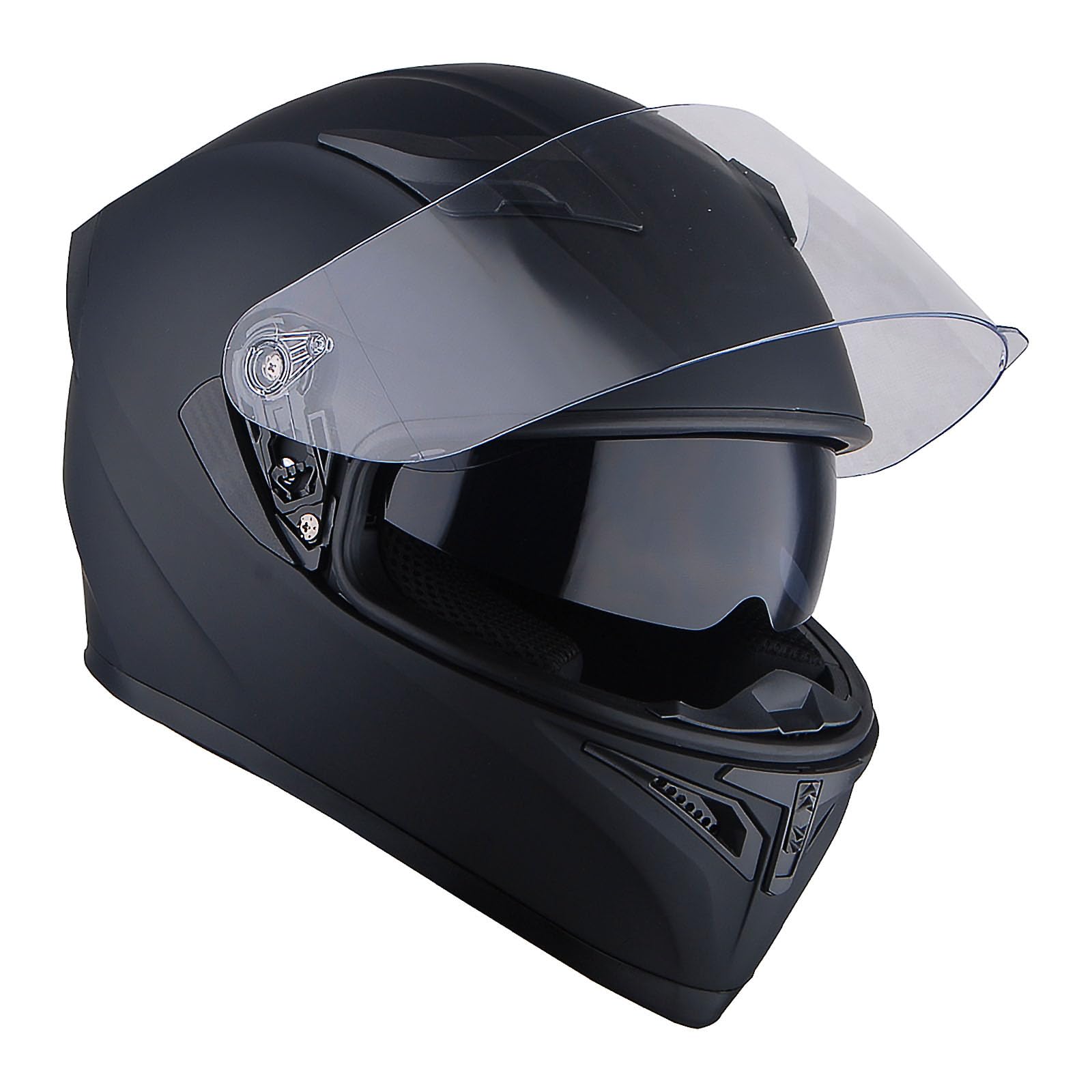 1Storm Motorcycle Street Bike Dual Visor/Sun Visor Full Face Helmet Mechanic With Led Tail Light: Matt Black