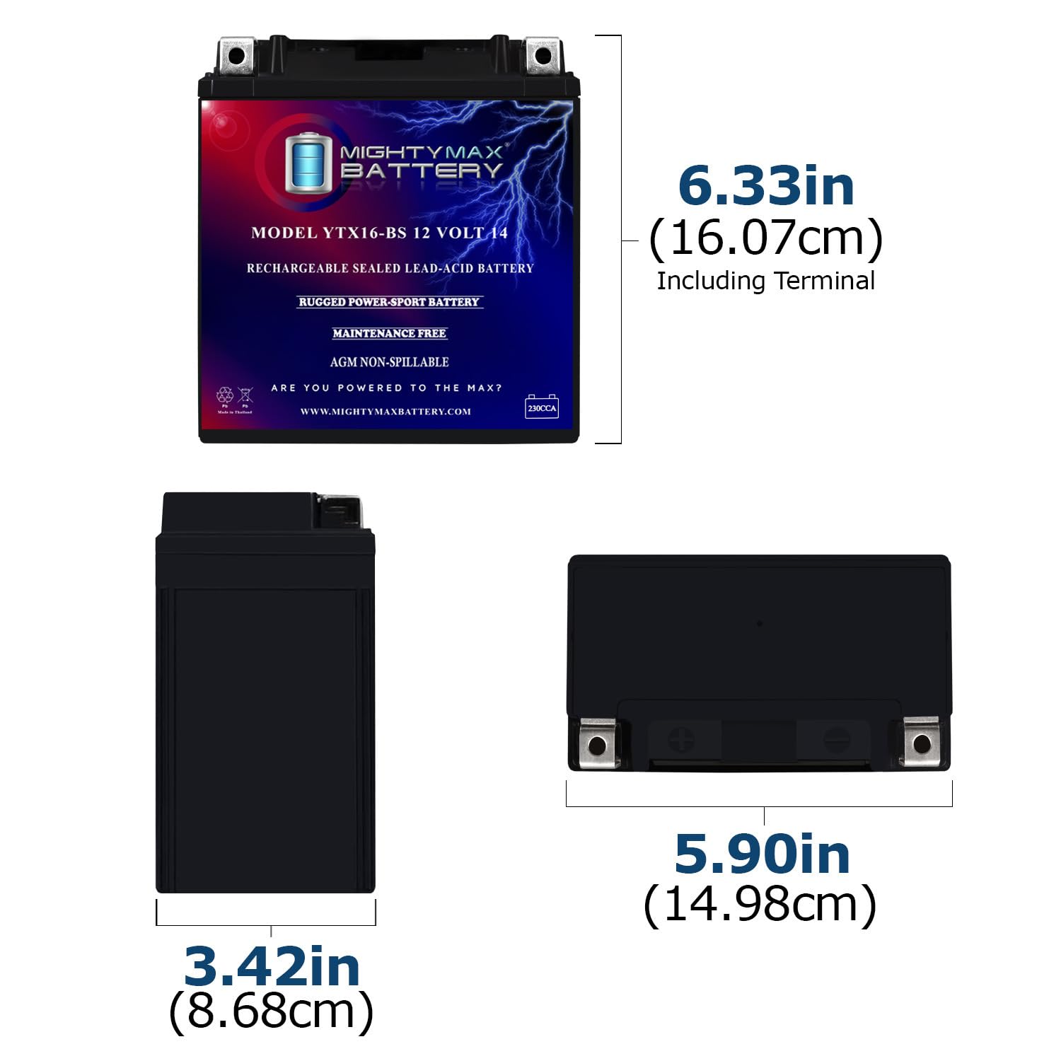 Mighty Max Battery YTX16-BS Replaces Kawasaki VN1600-B Vulcan MeanStreak 1600 D Nomad XQ