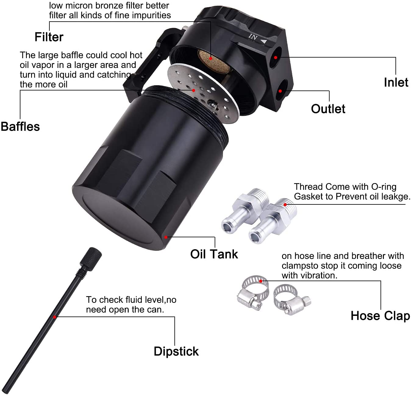 Speedwow Aluminum Oil Catch Can Tank Micron Bronze Baffled Filter With Hose Kit Universal Black 300Ml