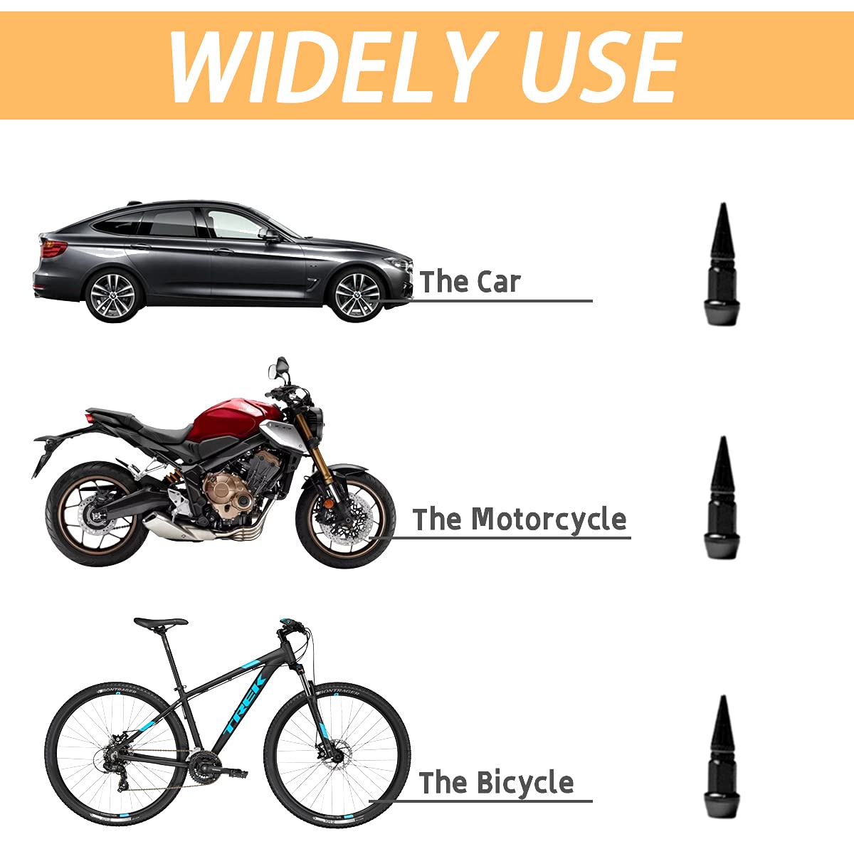 Car Wheel Tire Valve Caps, 4 Pack Spiked Aluminum Valve Stem Caps, Attractive Dustproof Car Accessories, Universal For Most Vehicles (Black/45Mm)