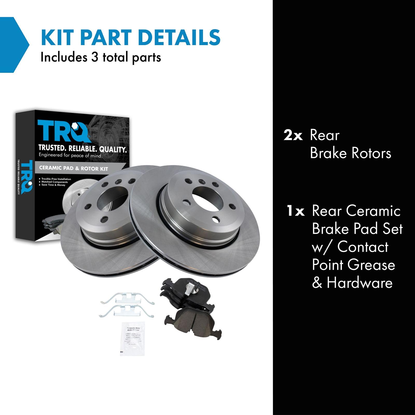TRQ Rear Brake Pad & Rotor Kit Brake Pads Brake Rotor Ceramic Compatible with 2004-2010 BMW X3
