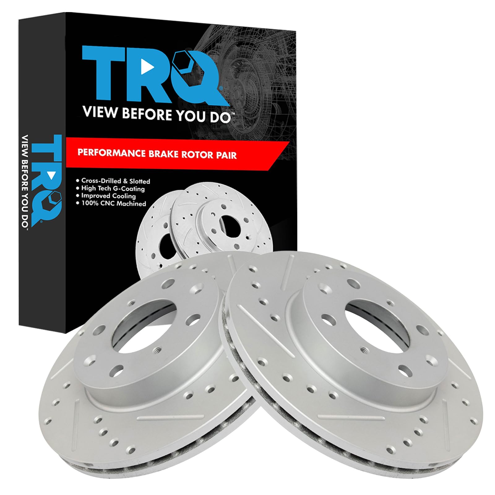 Trq Front Performance Brake Rotors Set Premium G-Coated Cross Drilled & Slotted Compatible With 1990-2000 Honda Civic 1993-1997