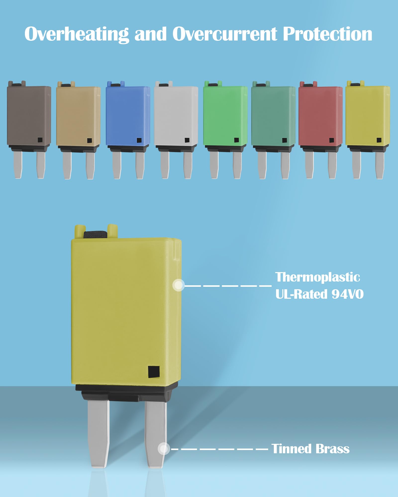 Nerites Mini Blade Fuse Assortment Kit - Resettable 5A-30A Automotive Circuit Breaker Fuses for Boat, RV, Car, Truck - Multicolored