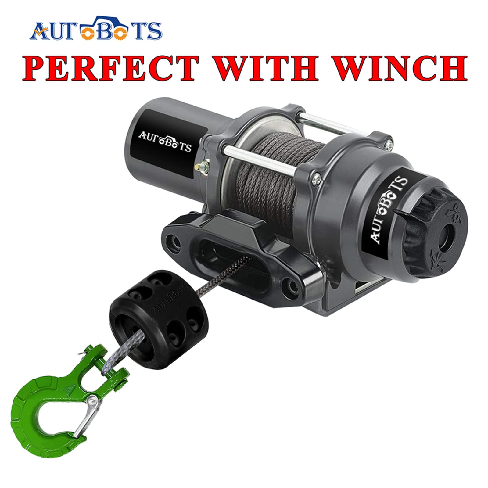 Autobots Upgrade Heavy Duty Winch Hook Forged Steel 3/8' Grade 70 Safety Latch Winch Cable Hook Stopper & Clevis Slip Winch Hook Sets, Max 35,000 Lbs,Green