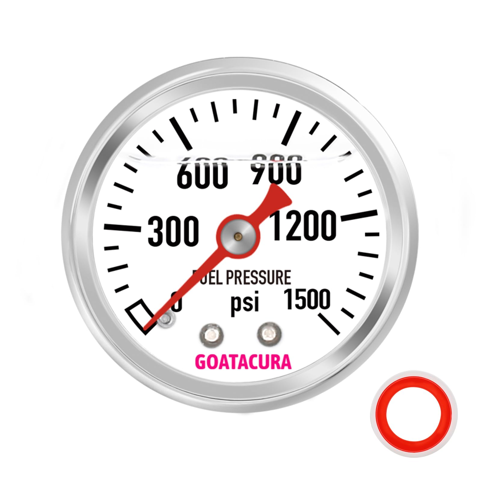 Goatacura 0-1500Psi Glycerin Filled Fuel Pressure Gauge, 1-1/2'' Dial Size, 304 Stainless Steel Case, 1/8'' Npt Center Back Moun