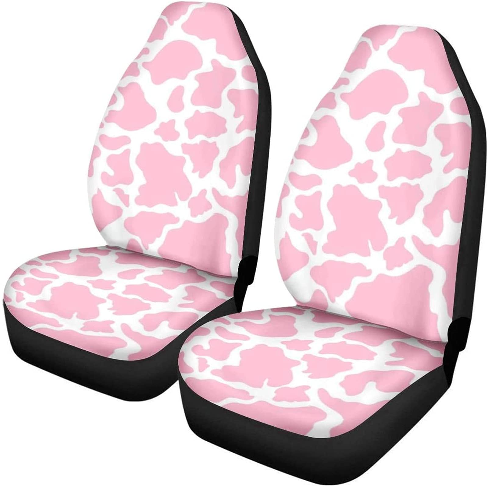 Dreaweet Pink Cow Animal Print Car Seat Cover 2 Pcs Car Accessories for Women Ladies Soft Car Seat Cushion Durable Auto Front Bu