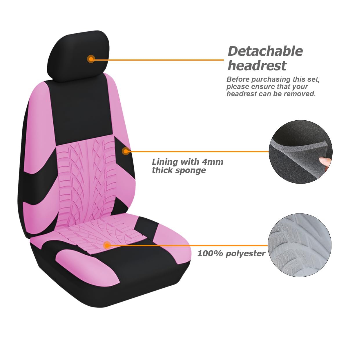2Pcs Car Seat Covers For Front Seats, Breathable Waterproof Polyester Split Automotive Cushion Cover, Vehicle Seat Protectors Driver Interior Accessories Universal For Most Cars, Suv (Pink/Front)
