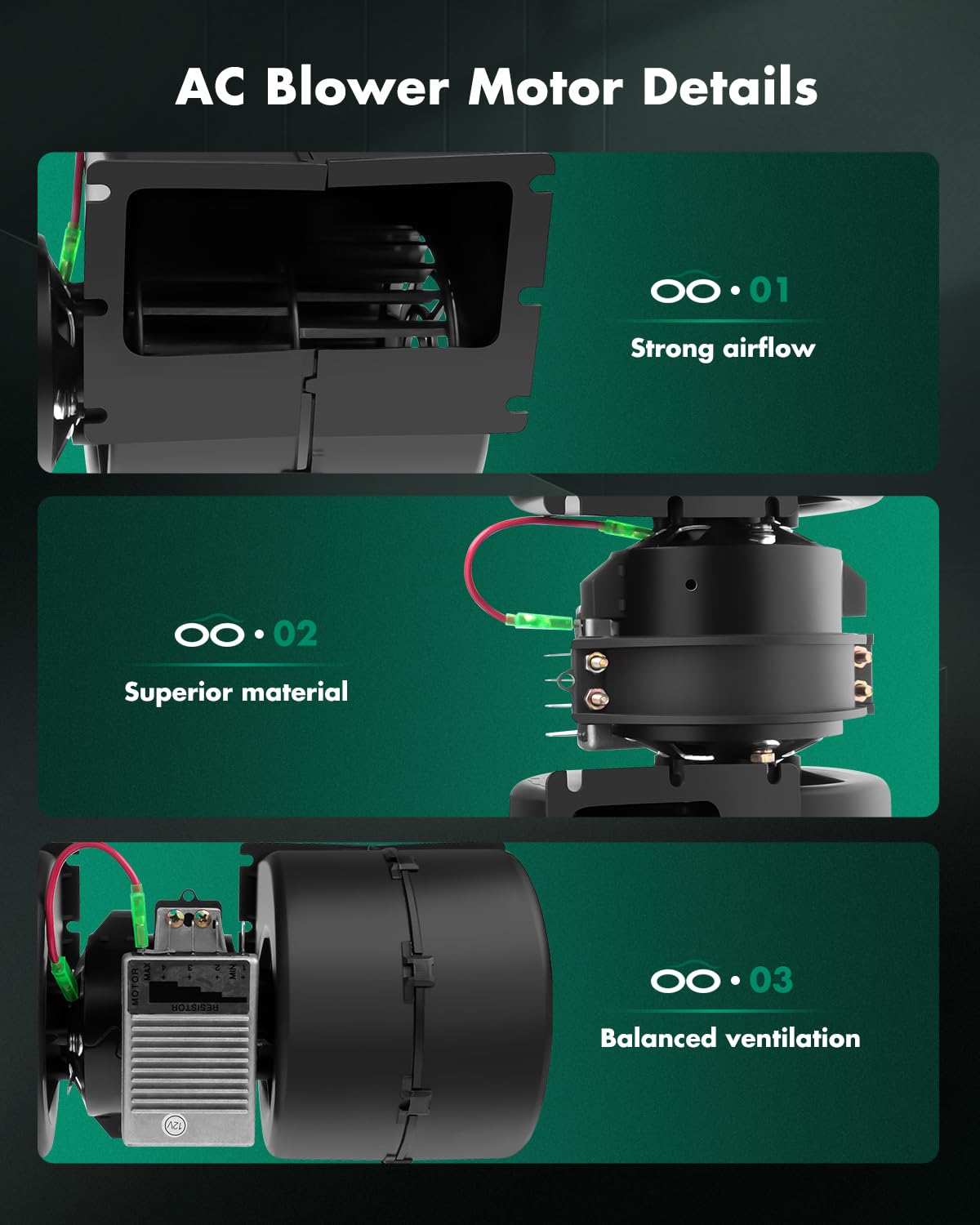 SCITOO ABS Plastic Heater Blower Motor w/Fan HVAC Blowers Motors fit for 008-A45-02 (12V)