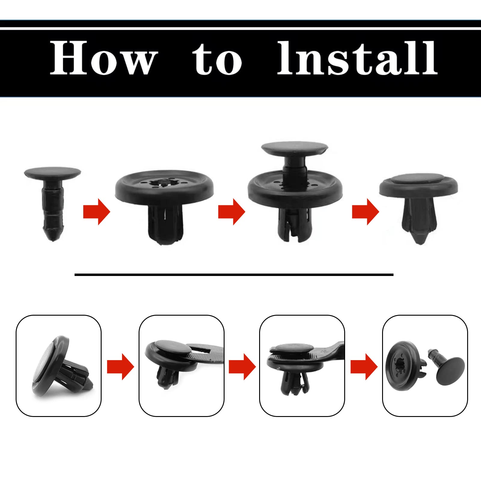 TOPCNOEM 100Pcs Black Nylon Push-Type Retainer Clips for Toyota Lexus - Engine Splash Shield, Fender Liner, Trunk Lid with Fastener Remover