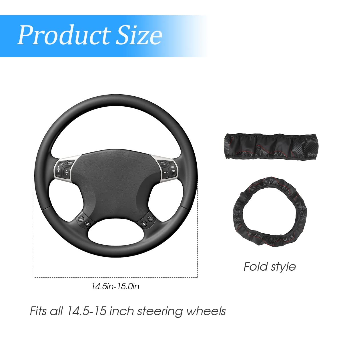 15 Inch Car Steering Wheel Cover, Carbon Fiber Microfiber Leather Elastic Stretch, Anti-Slip Breathable Steering Wheel Protector