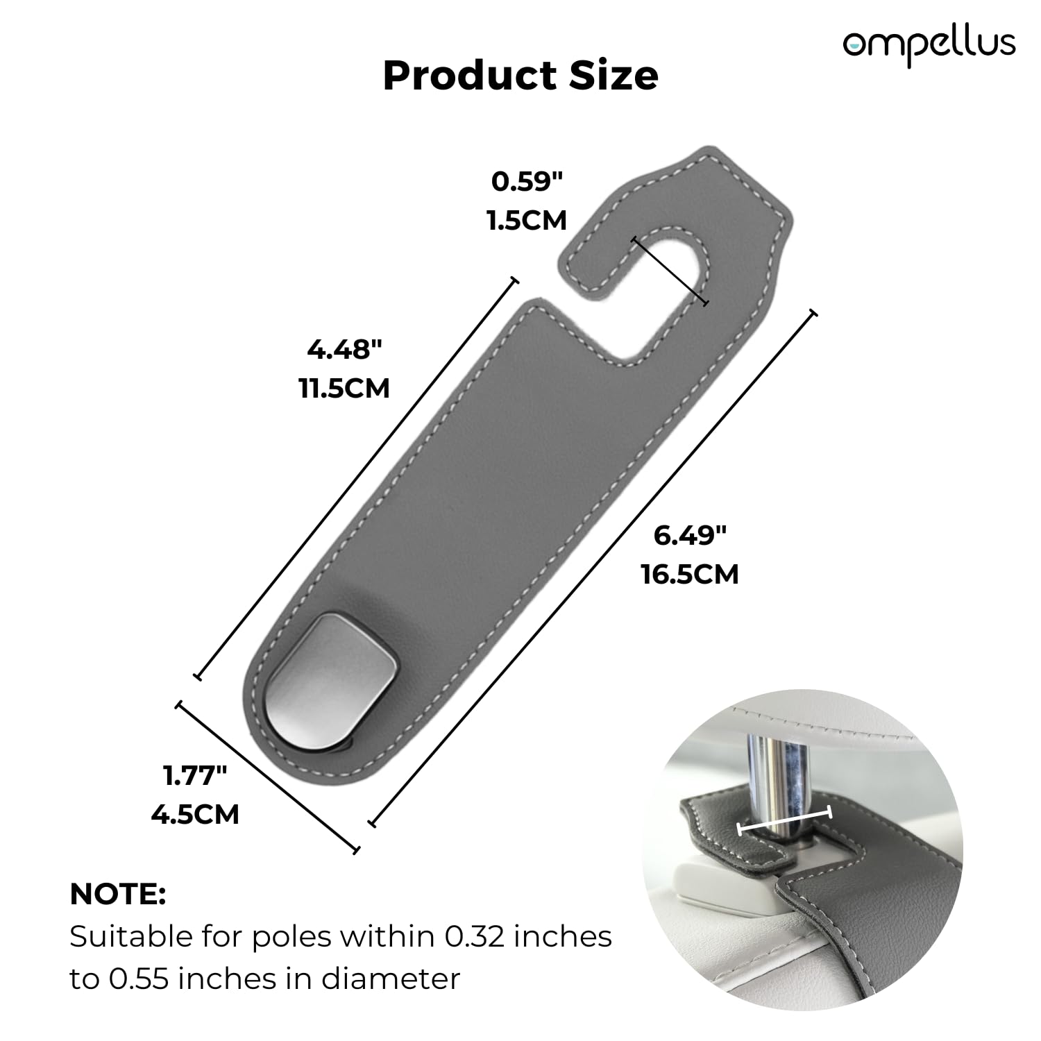 Ompellus Car Headrest Hook, 2 Pack Leather Car Seat Hooks for Purses and Bags, Car Organization Accessories (Grey)