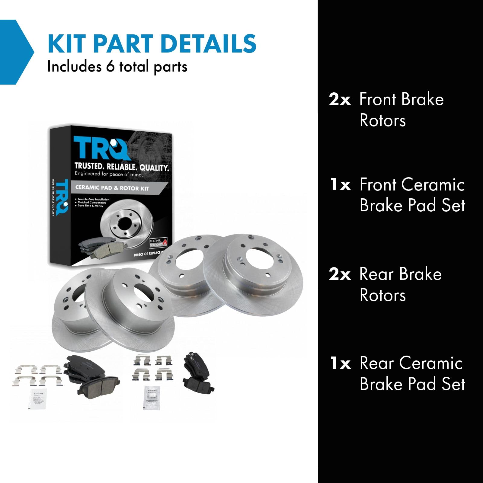 Trq Front And Rear Brake Pad & Rotor Kit Brake Pads Brake Rotor Ceramic Compatible With 2011-2015 Hyundai Sonata 2012-2015 Kia O