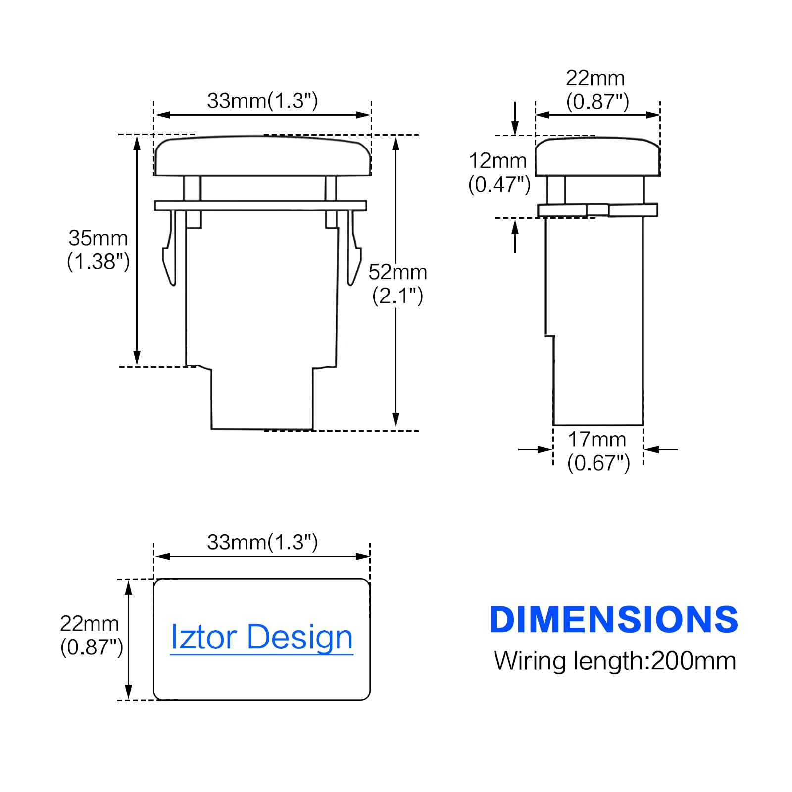 iztor 12v Push Button Switch Blue LED Multi-Purpose Switches Waterproof Toggle Switch with 4 Wires Connector Kit for Various Toyota Tacoma Tundra FJ Cruiser Car Modification-Fog Lamp