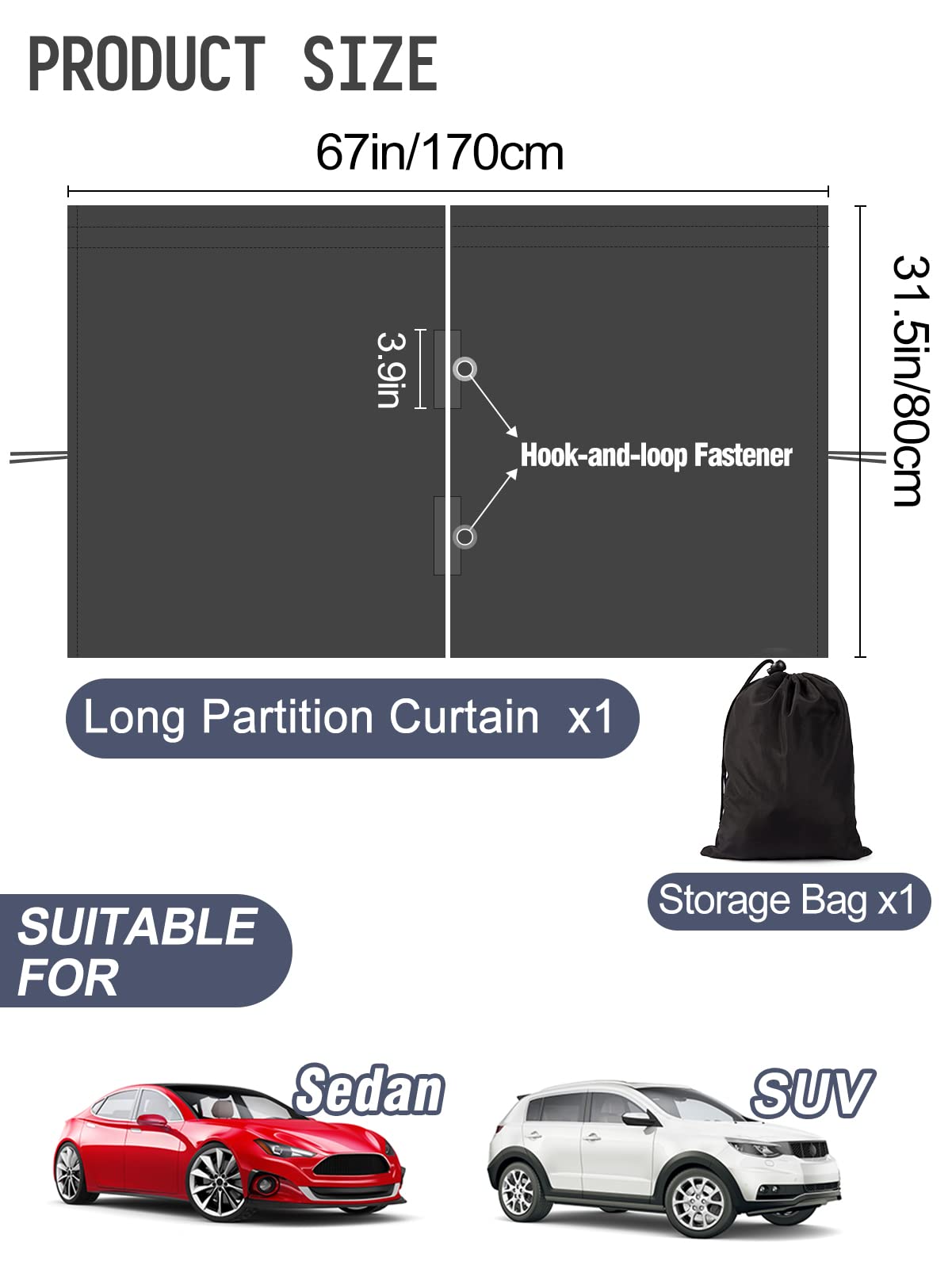 Car Divider Curtain - Wide Car Privacy Blackout Shades With Storage Bag For Baby Nap, Removable Sedan Suv Van Sunshade Covers Screen For Car Camping Sleeping Accessories