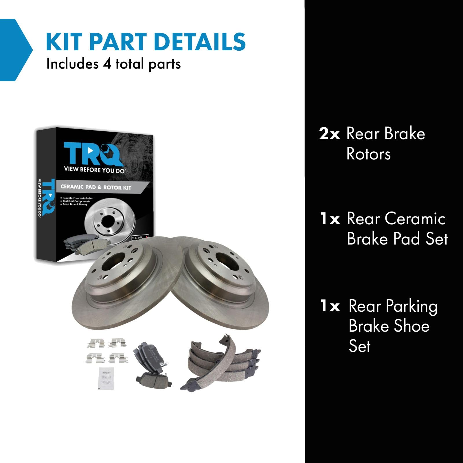 Trq Rear Brake Pad & Rotor Kit Brake Pads Brake Rotor Parking Brake Shoe Set Ceramic Compatible With 2009-2014 Acura Tl