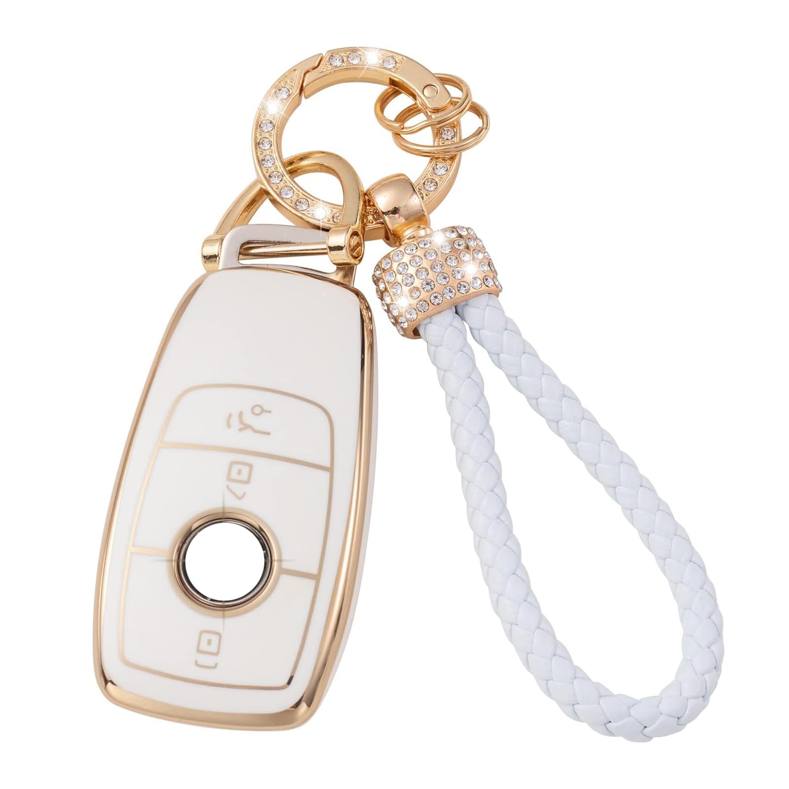 Gematay For Mercedes Benz Key Fob Cover With Keychain Lanyard, Soft Tpu Key Case Shell Compatible With 2019-2021 A-Class C-Class