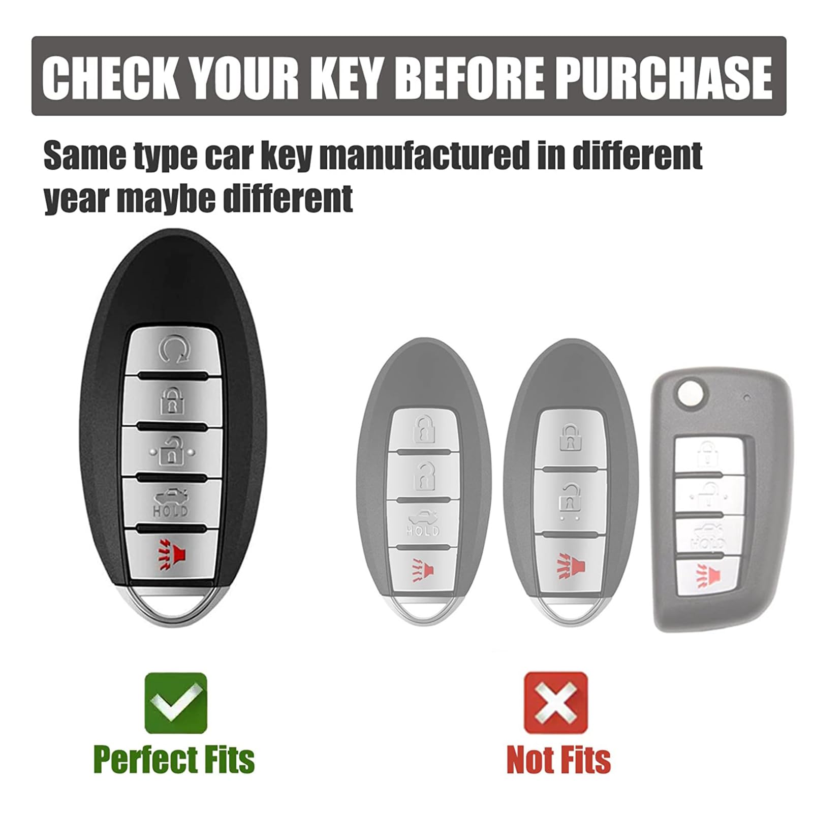 Gematay For Nissan Key Fob Cover, Key Case Shell Compatible With Nissan Altima Rogue Sentra Pathfinder Frontier Maxima Titan Mur