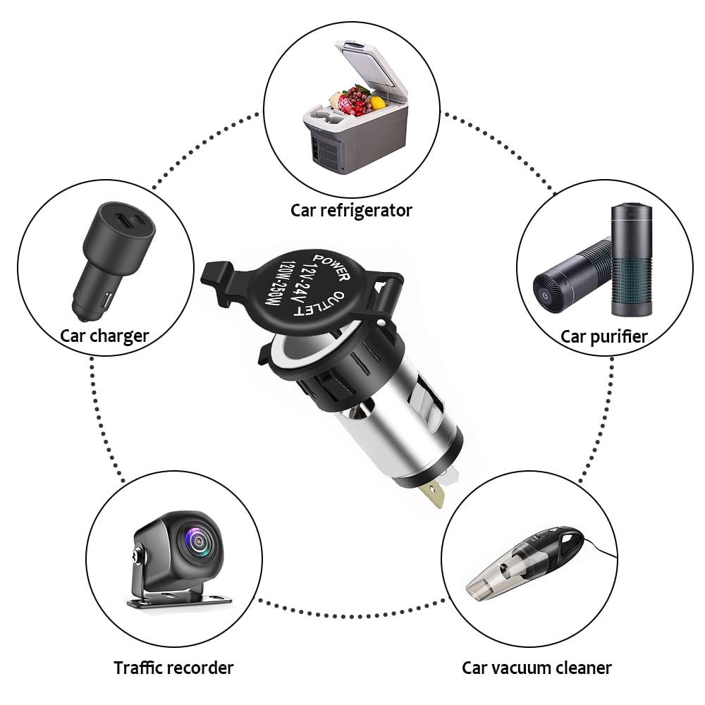 Car Cigarette Lighter Socket - 12V Cigarette Lighter Socket With Waterproof Cover & Extension Cable - Universal Car Accessories Lighter Power Outlet Socket For Car Truck Suv Motorcycle(1Pcs)