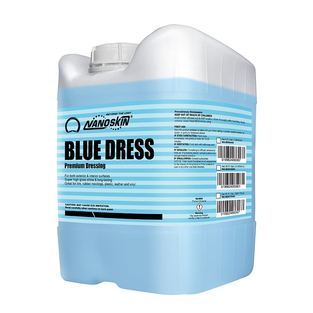 Nanoskin Blue Dress Premium Dressing 5 Gallons- Sprayable Interior & Exterior| Works On Tire, Vinyl, Rubber, Plastic & Trim | Sa