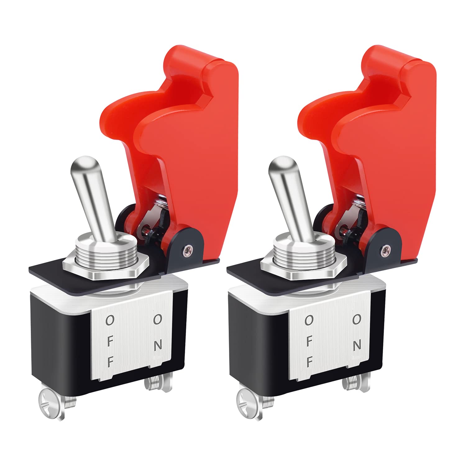 mankk 2PCS 12V Heavy Duty Rocker Toggle Switch 10A/125V SPST ON/Off 2Pin with Red Aircraft Safety Cover for Auto Car Marine Boat