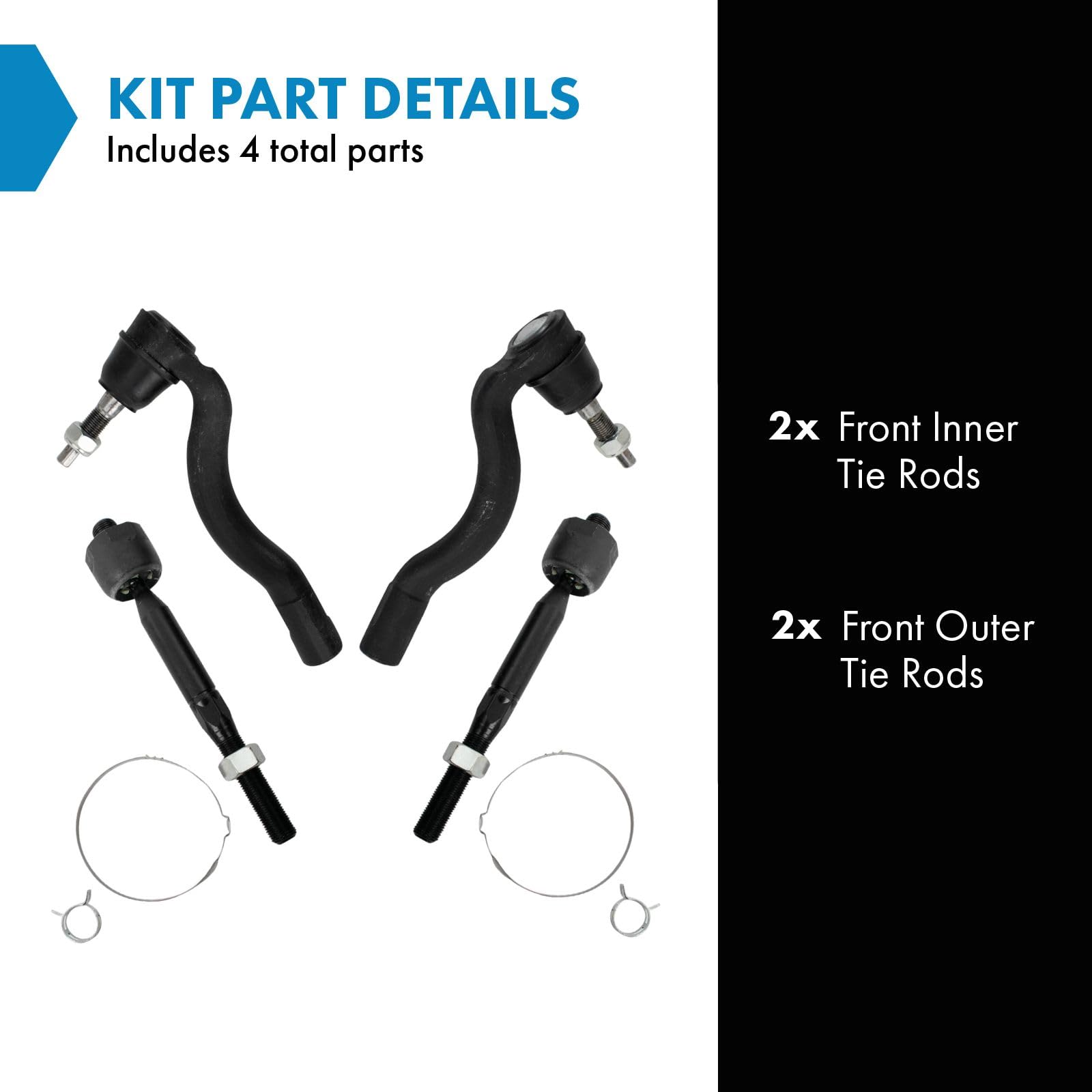 Trq Front Inner And Outer Tie Rod Set Compatible With 2016-2022 Dodge Durango Jeep Grand Cherokee