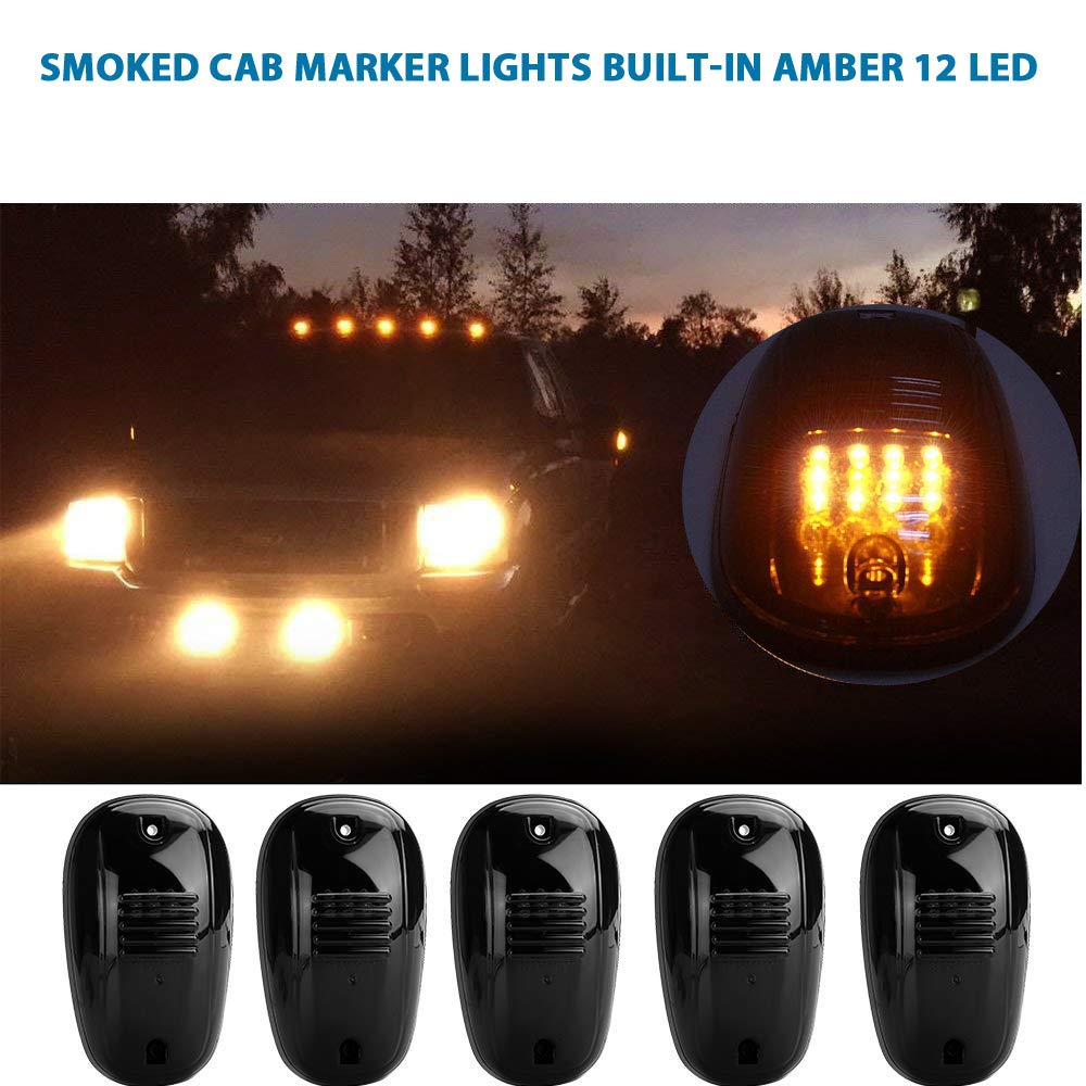 Npauto 5Pcs 12 Led Smoked Amber Cab Lights Replacement For 2003-2018 Dodge Ram 1500 2500 3500 4500 5500 Roof Top Clearance Light