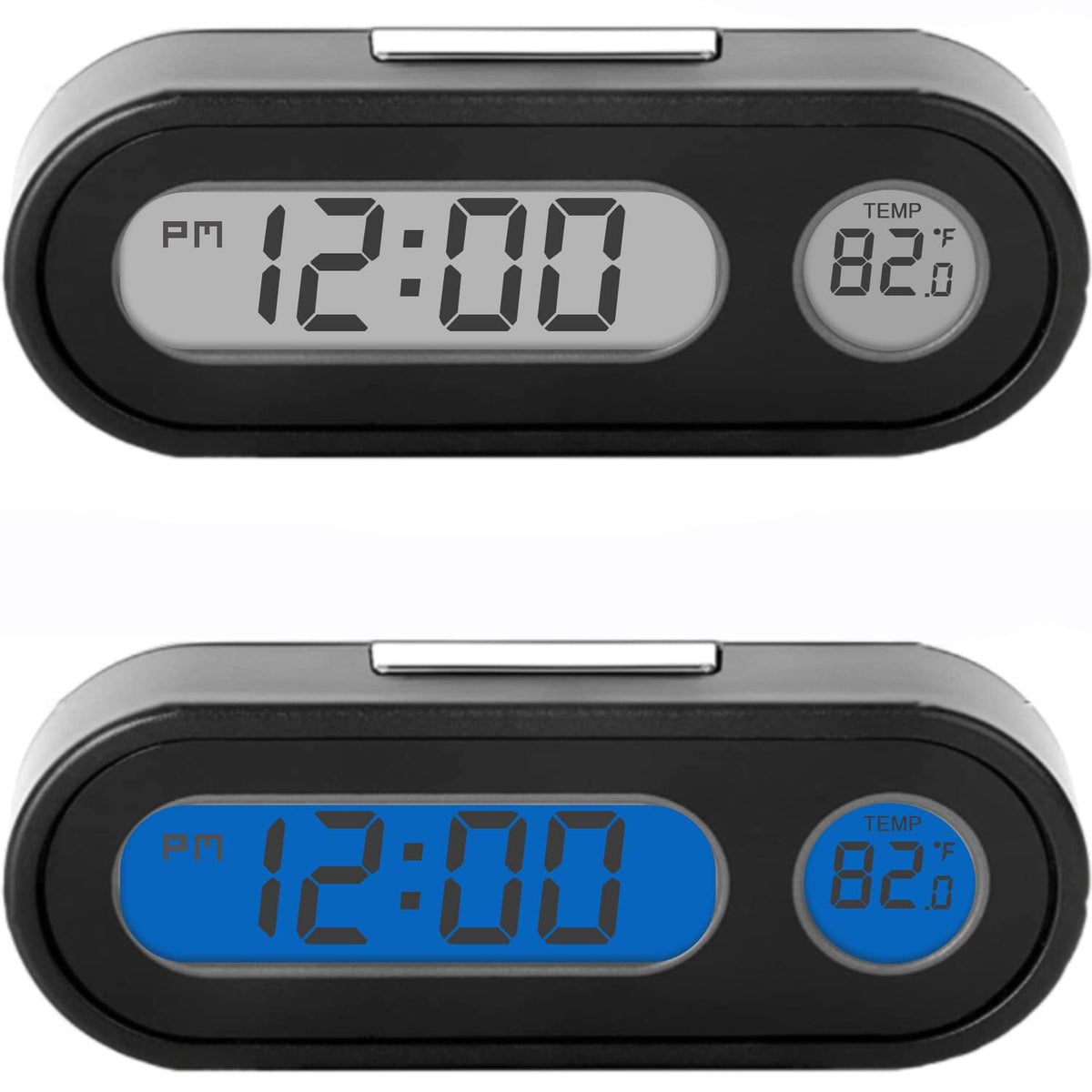 Car Clocks With Fahrenheit Temperature Blue Backlight 2 In 1, Small Electronic Clock For Dashboard Car Clock, Vehicle Lcd Backlight Digital Dashboard Clock Mini Clock Adhesive (Includes Battery)