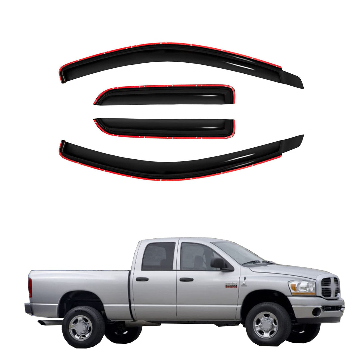 Gldifa In Channel Window Visor Compatible With Dodge 02-08 Ram 1500 03-09 Ram 2500/3500 Quad Cab Sun Rain Guard Wind Deflector 1