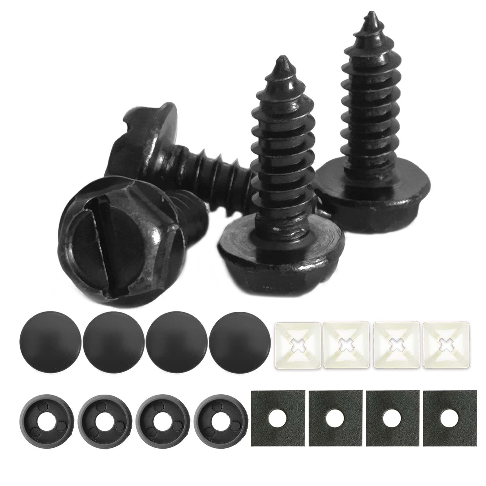 Universal License Plate Screws, Rustproof License Plate Screws, 4 Sets Premium Stainless Steel Self Tapping Mounting Bolts For S