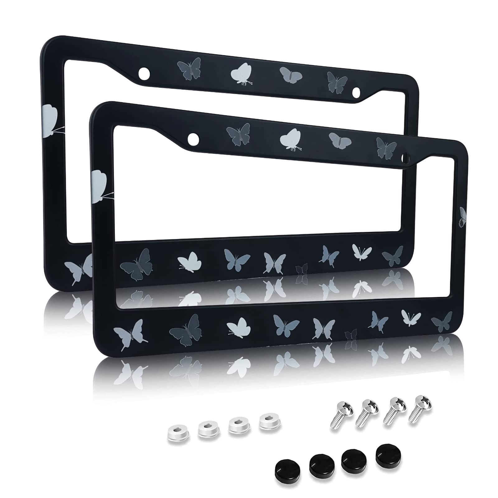 Butterfly License Plate Frame,Cute License Plate Frame For Women, Car Tags Frame Holder Cover Car Accessories 2 Pack 2 Hole Stai