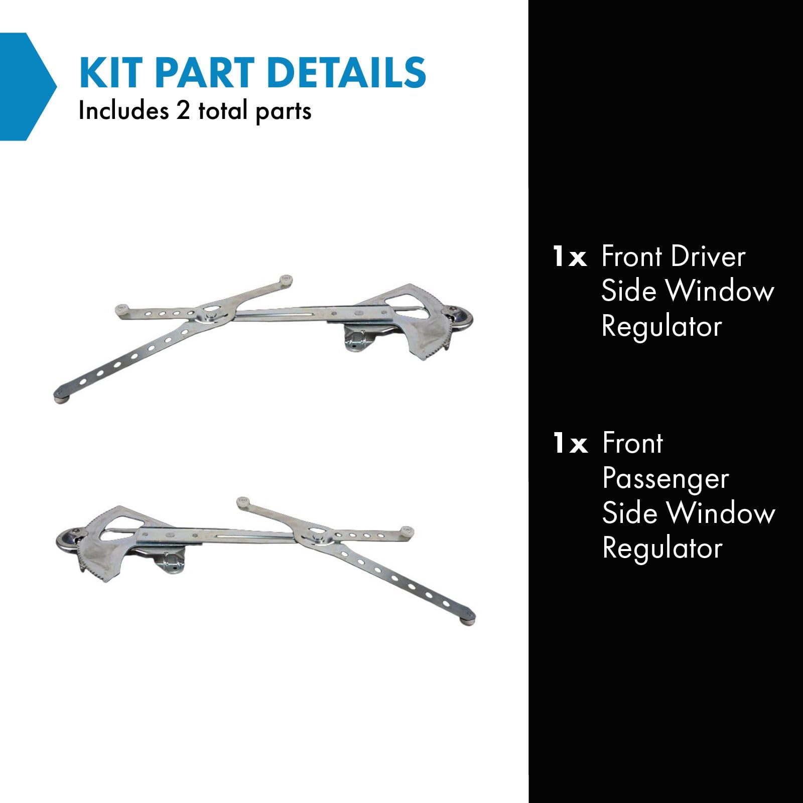 Trq Front Manual Window Regulator Set For 1995-1999 Chevrolet, C1500, C2500, K1500, K2500, Tahoe, Gmc, Yukon